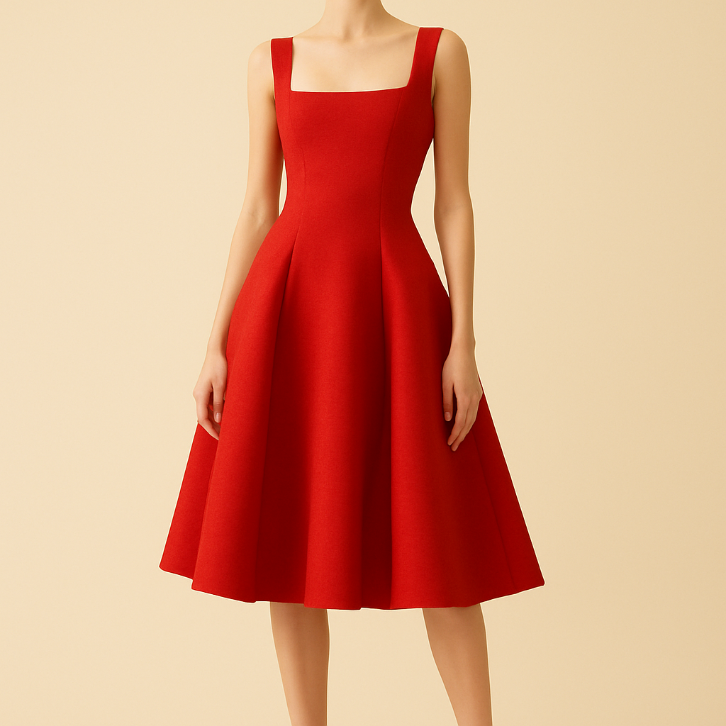 Red A-Line Midi Dress by undefined