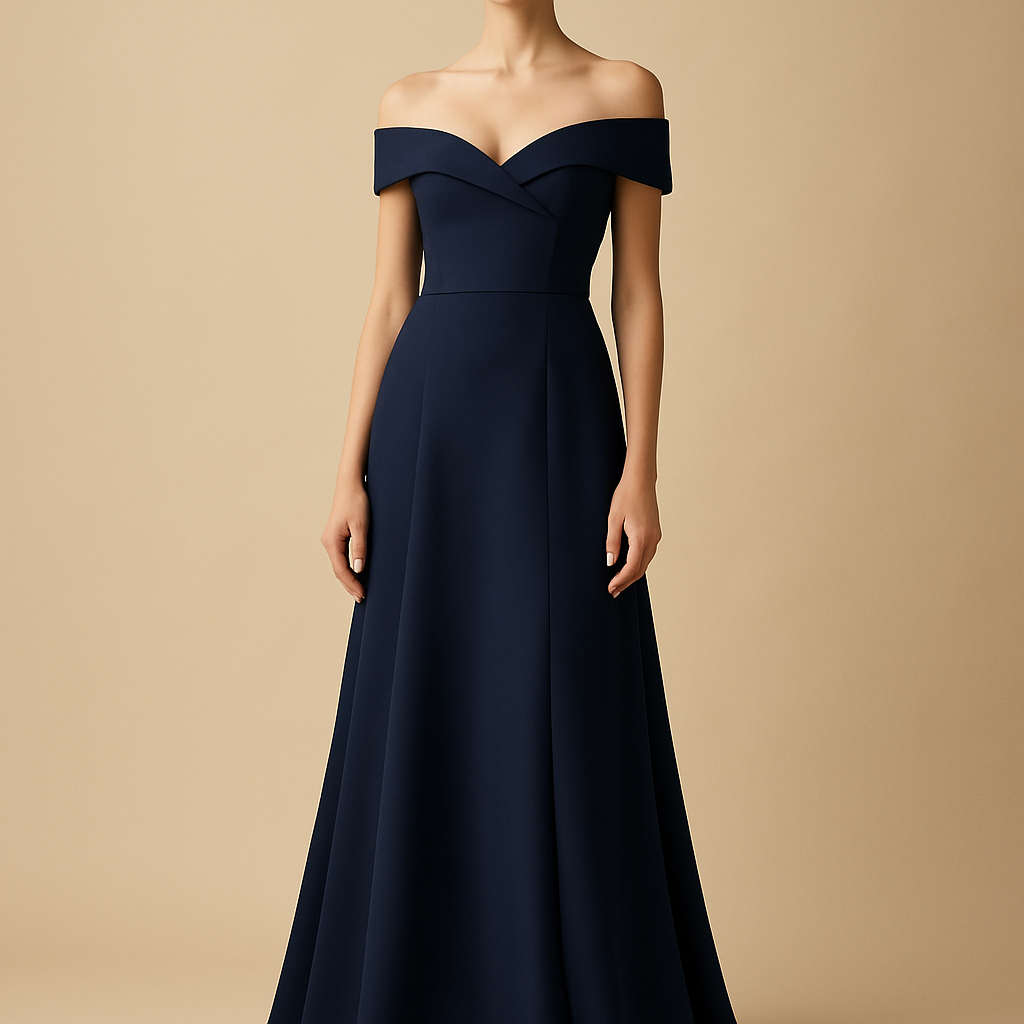 Navy Off-Shoulder Gown by undefined