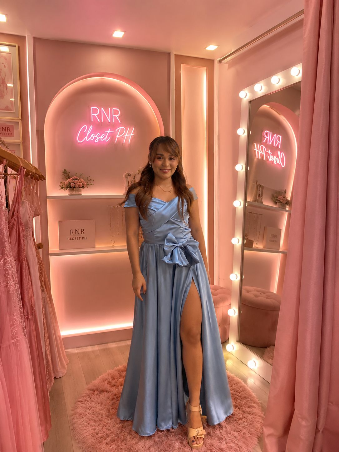 Blue Satin Wrap Gown by undefined