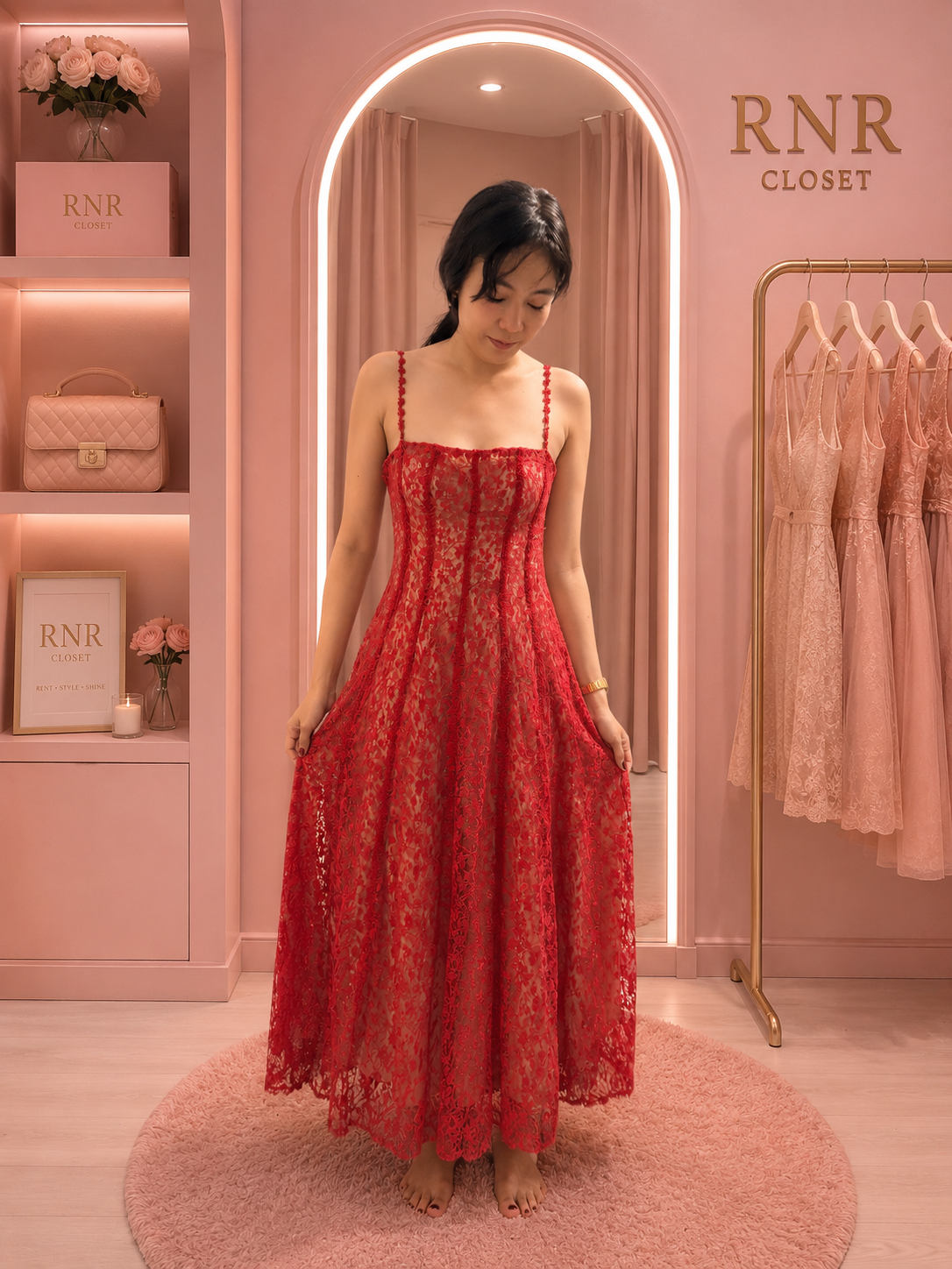 Red Lace Long Dress by undefined